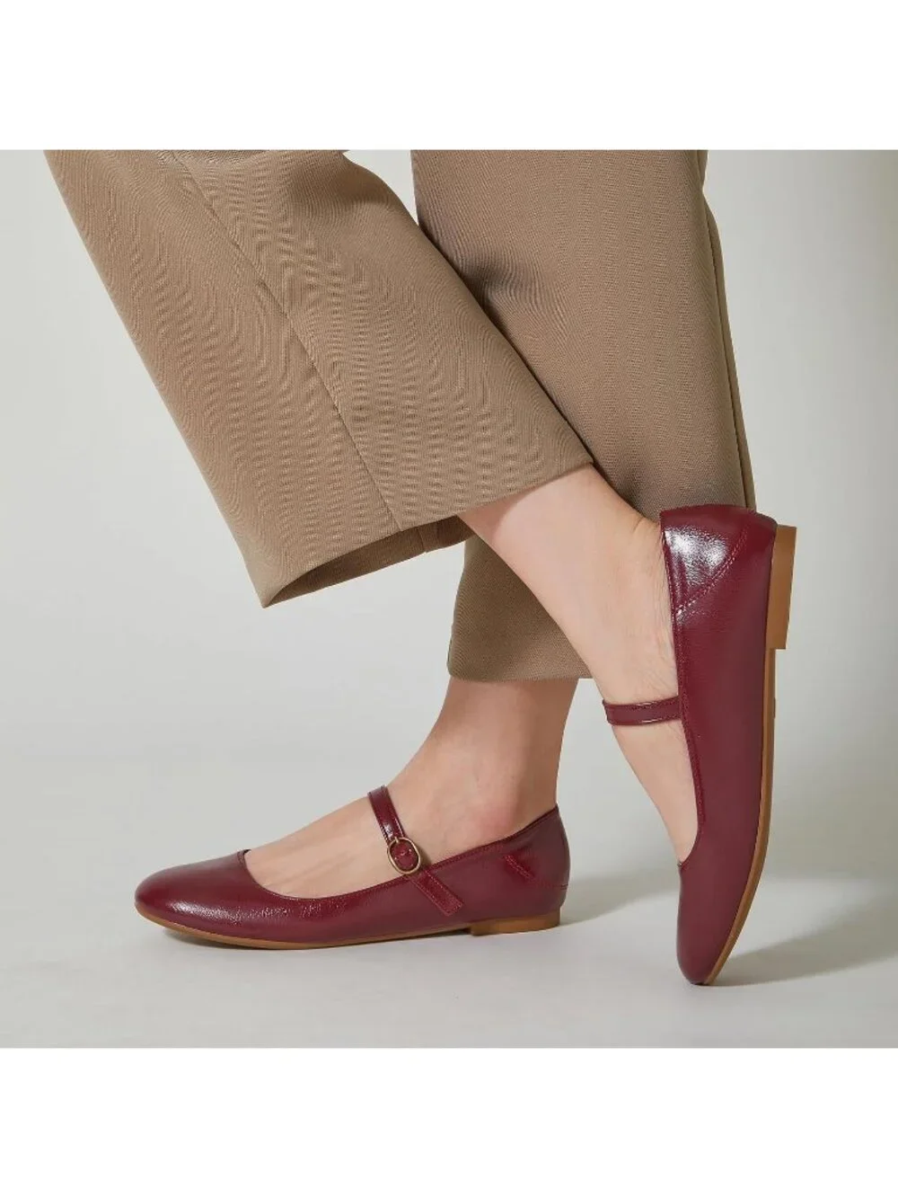 Women's Burgundy Ballet Flats Round Toe Comfort Straps Memory Foam Dressy Shoes